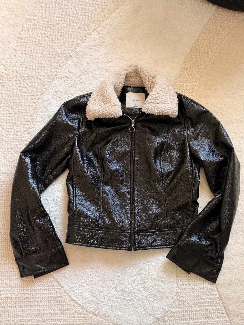 Aritzia Wilfred Leather Jacket with Sherpa Collar